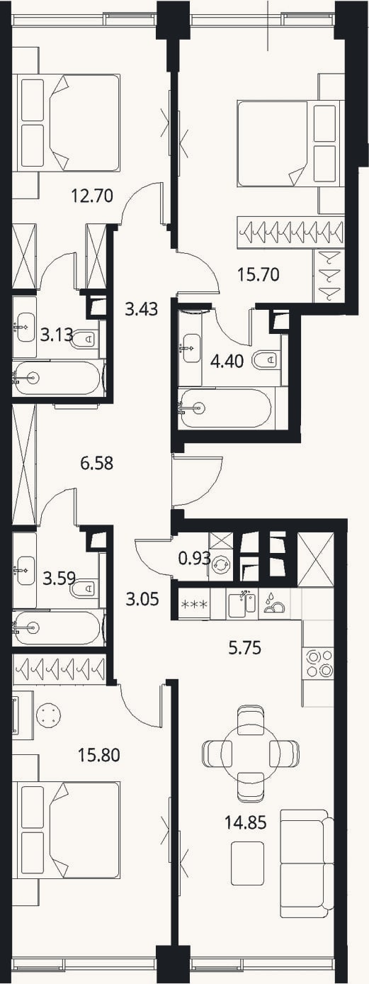 Планировка: 4+ к, 89,9 м²