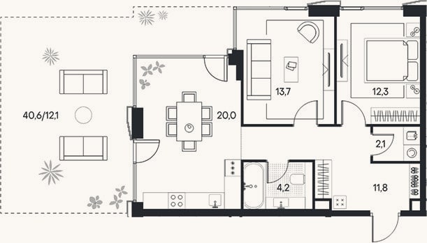Планировка: 2-к, 64,1 м²