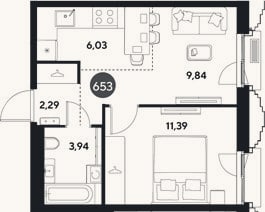 Планировка: 2-к, 33,5 м²