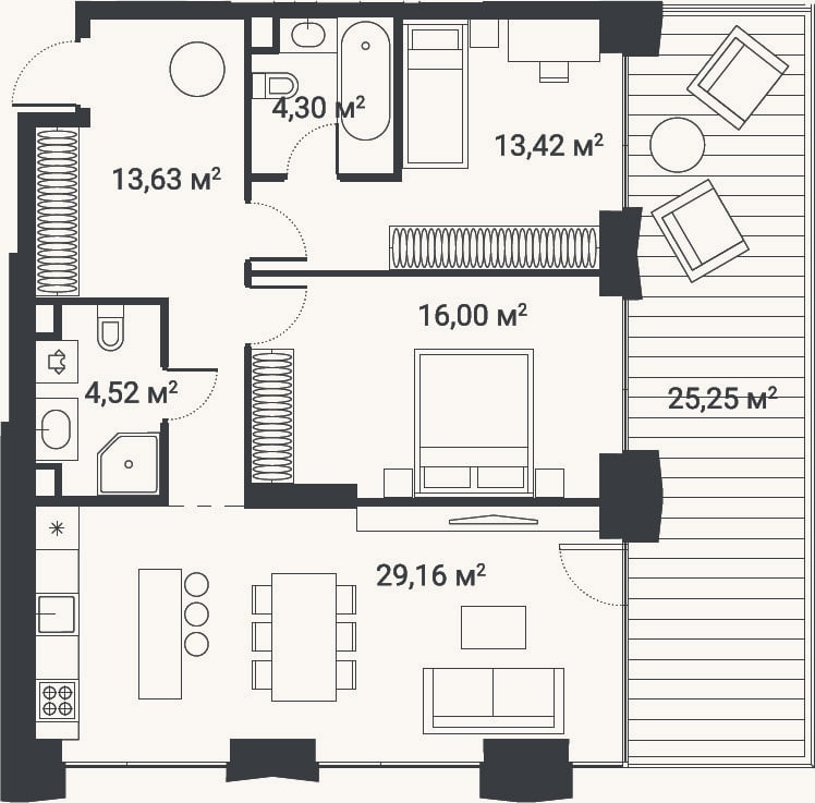 Планировка: 3-к, 76,9 м²