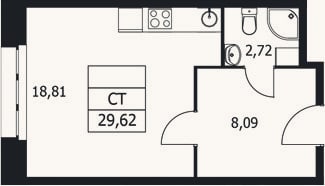 Планировка: Студия, 29,6 м²