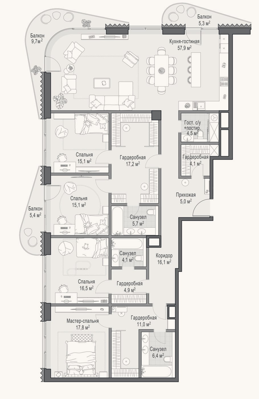 Планировка: Своб. план., 208 м²