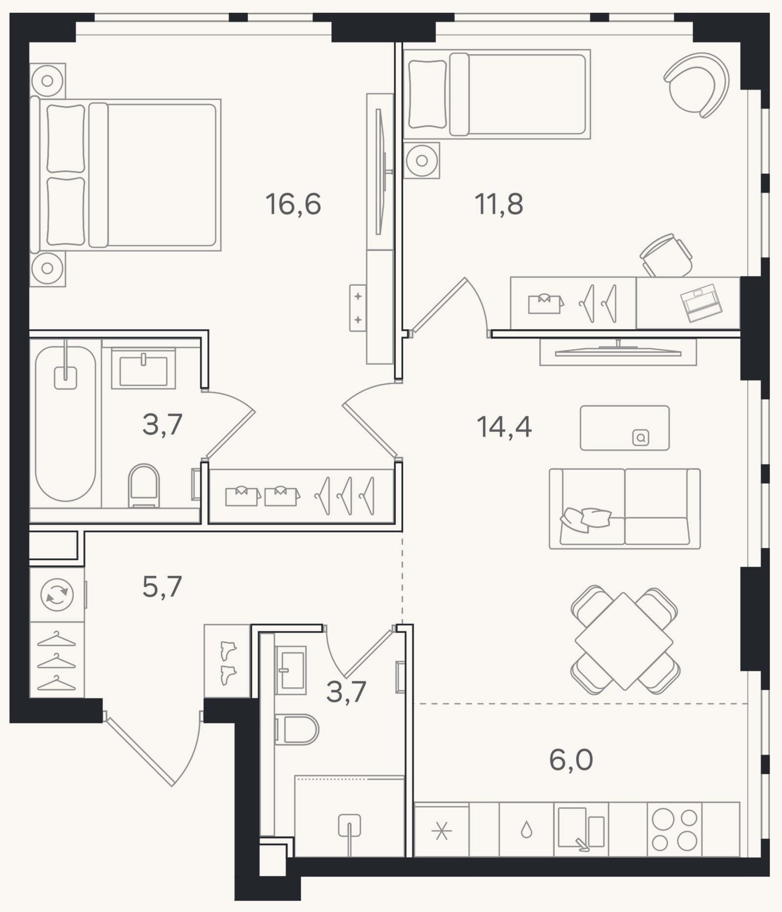 Планировка: 3-к, 61,9 м²