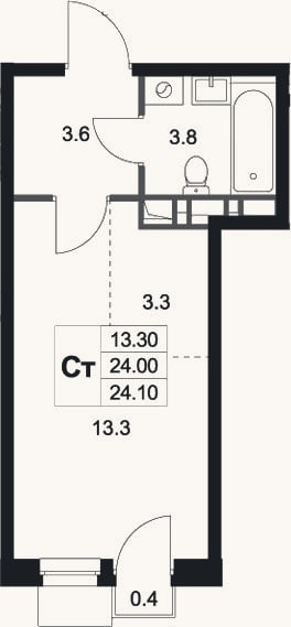 Планировка: Студия, 24 м²