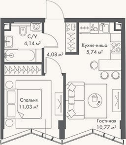 Планировка: 2-к, 35,8 м²
