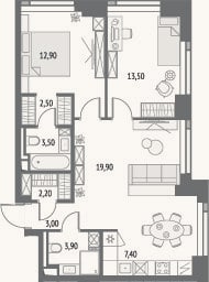 Планировка: 3-к, 68,8 м²
