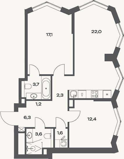 Планировка: 3-к, 71,3 м²