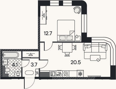 Планировка: 2-к, 41 м²