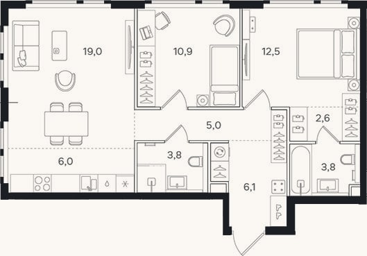 Планировка: 3-к, 69,7 м²