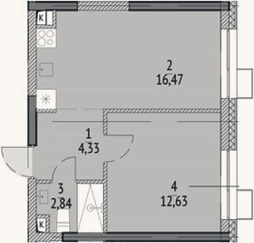 Планировка: 2-к, 36,3 м²