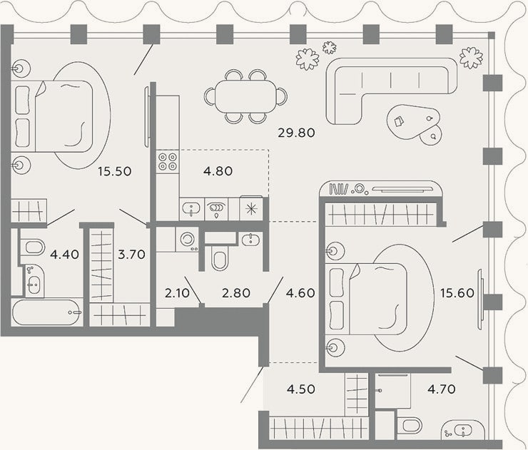 Планировка: 3-к, 92,5 м²