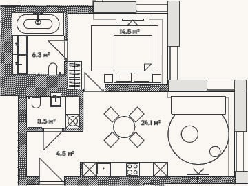 Планировка: 2-к, 53,4 м²