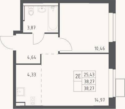 Планировка: 2-к, 38,3 м²