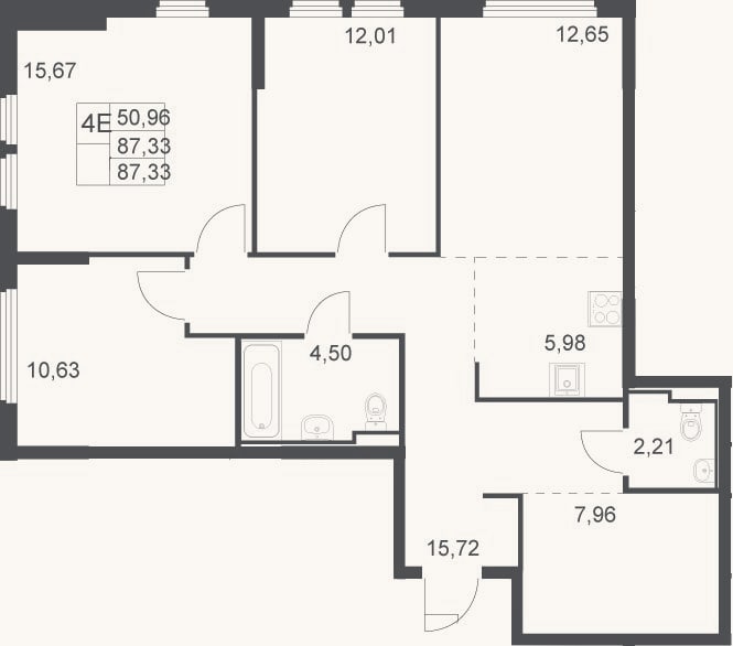 Планировка: 4+ к, 87,3 м²