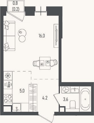Планировка: Студия, 28,8 м²
