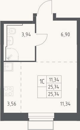 Планировка: Студия, 25,7 м²