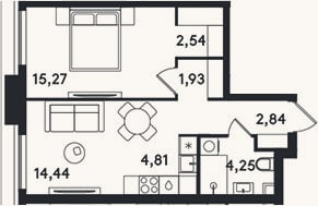 Планировка: 2-к, 46,1 м²