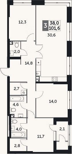 Планировка: 4+ к, 99,5 м²