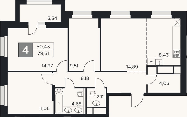 Планировка: 4+ к, 77,8 м²
