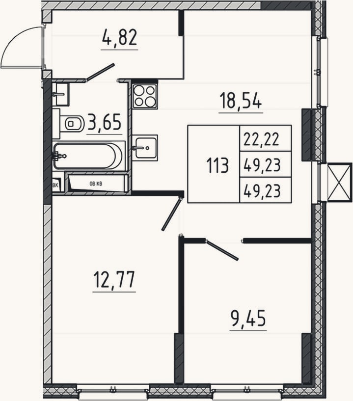 Планировка: 3-к, 49,2 м²