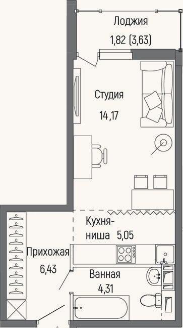 Планировка: Студия, 30 м²