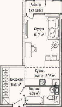 Планировка: Студия, 30 м²