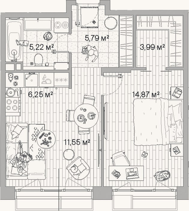 Планировка: 2-к, 47,7 м²