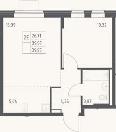 Планировка: 2-к, 40 м²