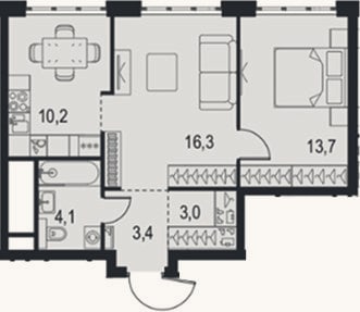 Планировка: 2-к, 50,7 м²