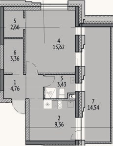 Планировка: 1-к, 39,2 м²