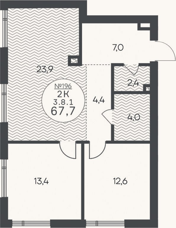 Планировка: 2-к, 67,7 м²