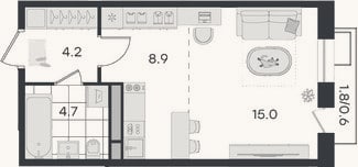 Планировка: Студия, 32,8 м²