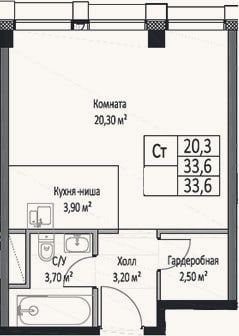 Планировка: Студия, 33,6 м²