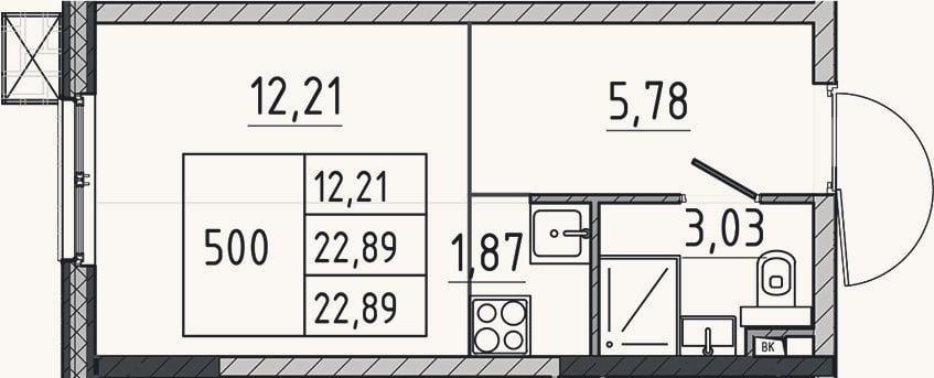 Планировка: Студия, 22,9 м²