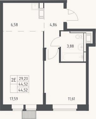Планировка: 2-к, 44,5 м²