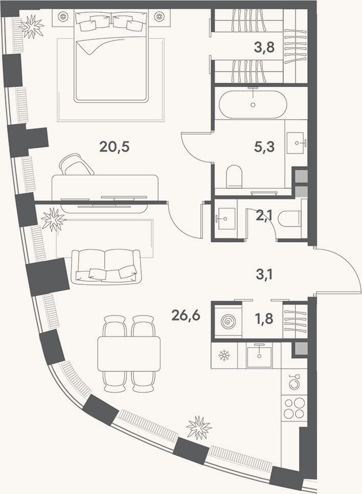 Планировка: 2-к, 63,2 м²