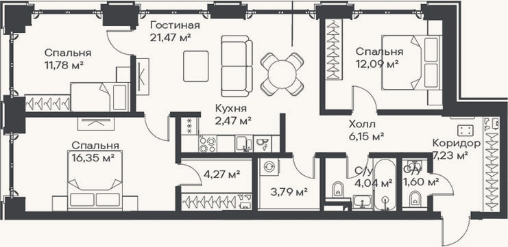 Планировка: 4+ к, 91,2 м²