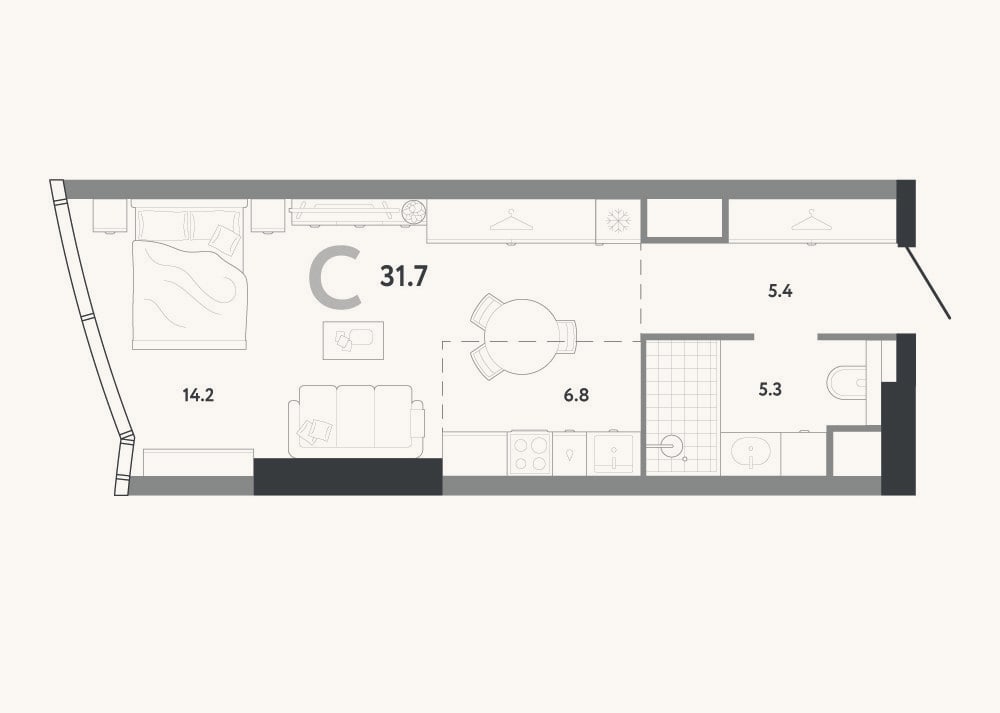 Планировка: Студия, 31,7 м²