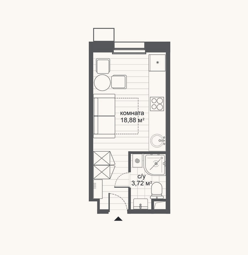 Планировка: Студия, 22,6 м²