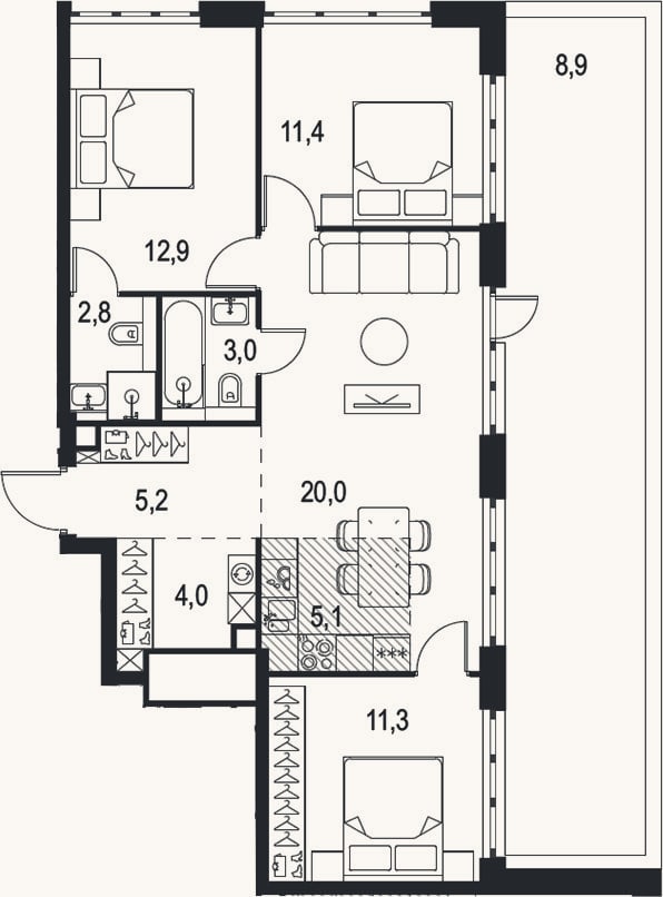 Планировка: 4+ к, 75,7 м²