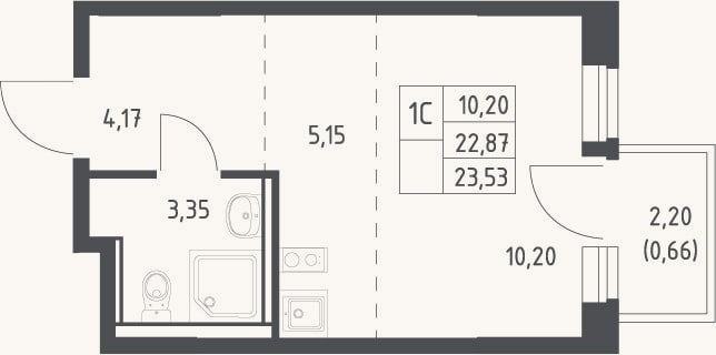 Планировка: Студия, 22,9 м²