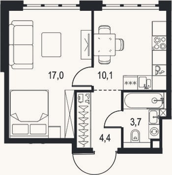 Планировка: 1-к, 35,2 м²