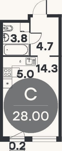 Планировка: Студия, 27,8 м²