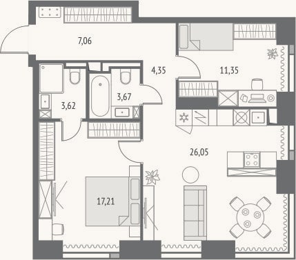 Планировка: 3-к, 73,3 м²