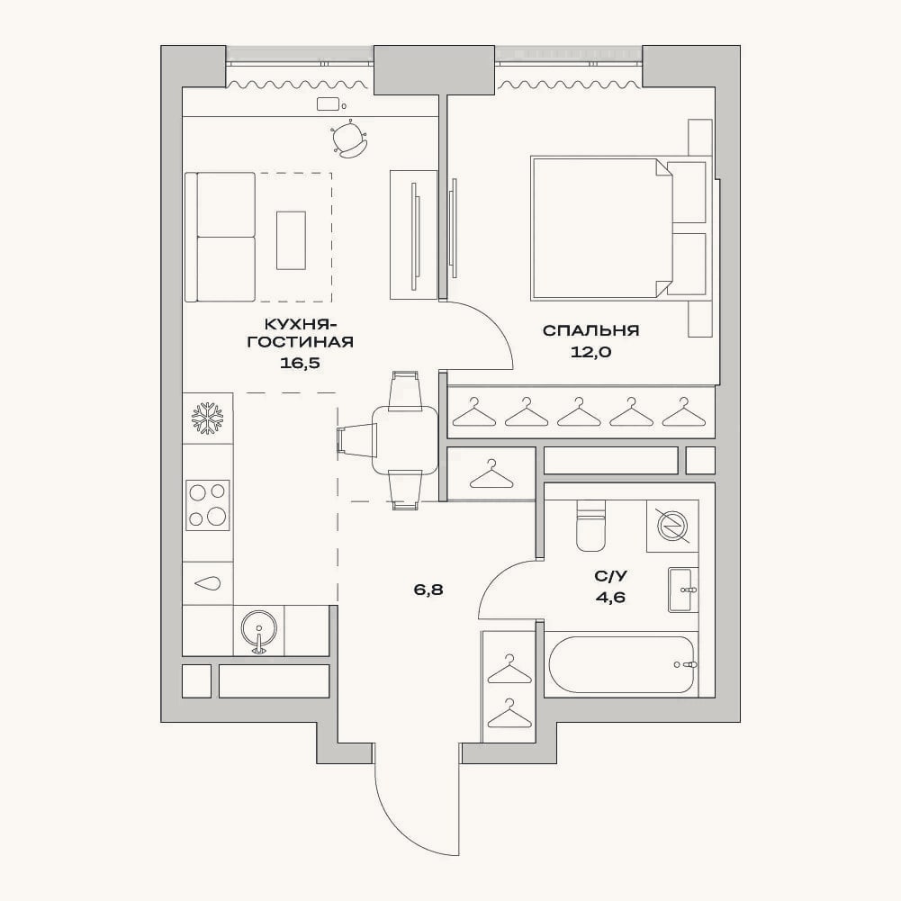 Планировка: 2-к, 39,9 м²