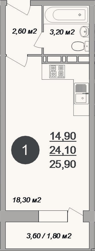 Планировка: Студия, 24,1 м²