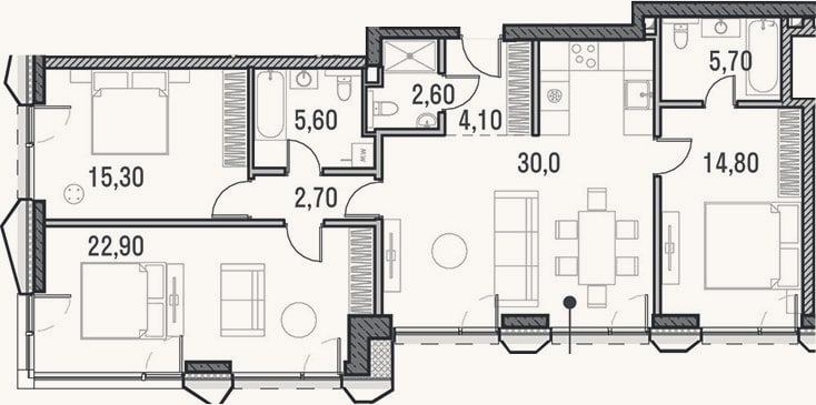 Планировка: 4+ к, 101,2 м²