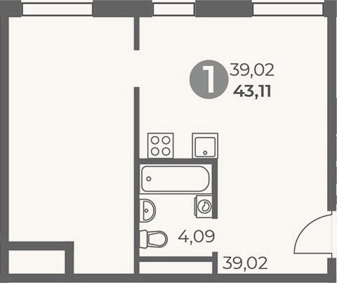 Планировка: Студия, 43,1 м²