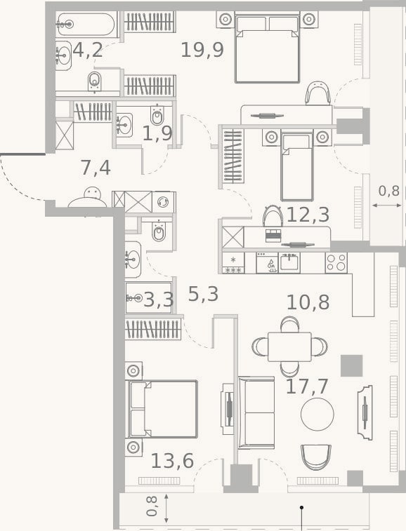 Планировка: 4+ к, 96,4 м²