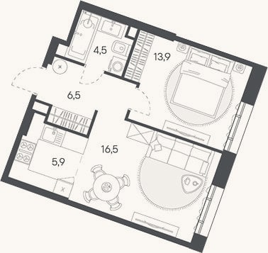 Планировка: 2-к, 47,3 м²